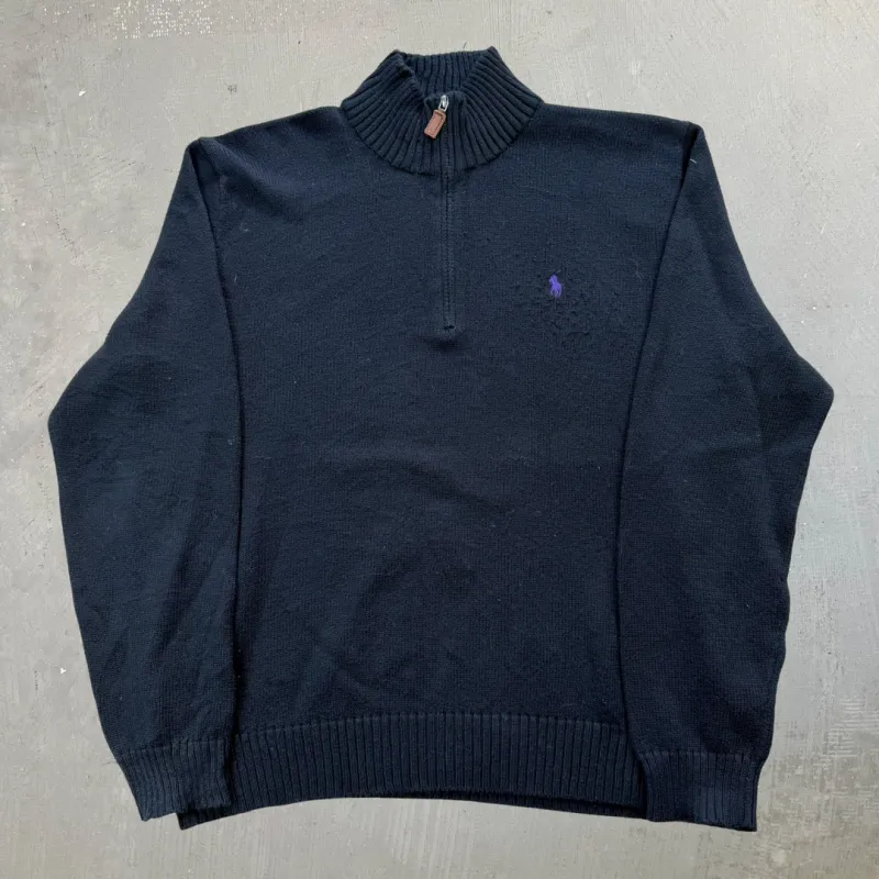 F- Vintage 90s Polo Ralph Lauren Quarter Zip Knit Sweater - XL sold by HG Vintage