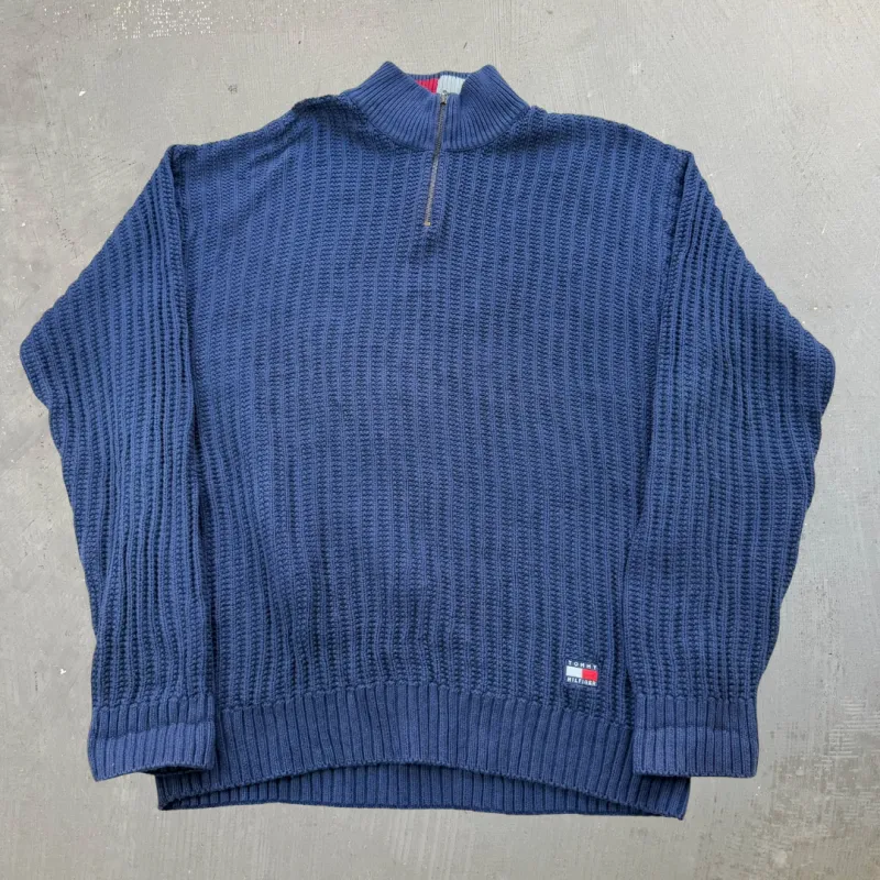 F- Vintage 90s Tommy Hilfiger Quarter Zip Knit Sweater - L sold by HG Vintage