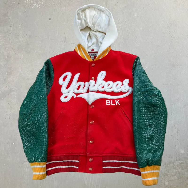 F- Vintage SD Sports Yankees BLK Hooded Varsity Jacket - S made by HG Vintage