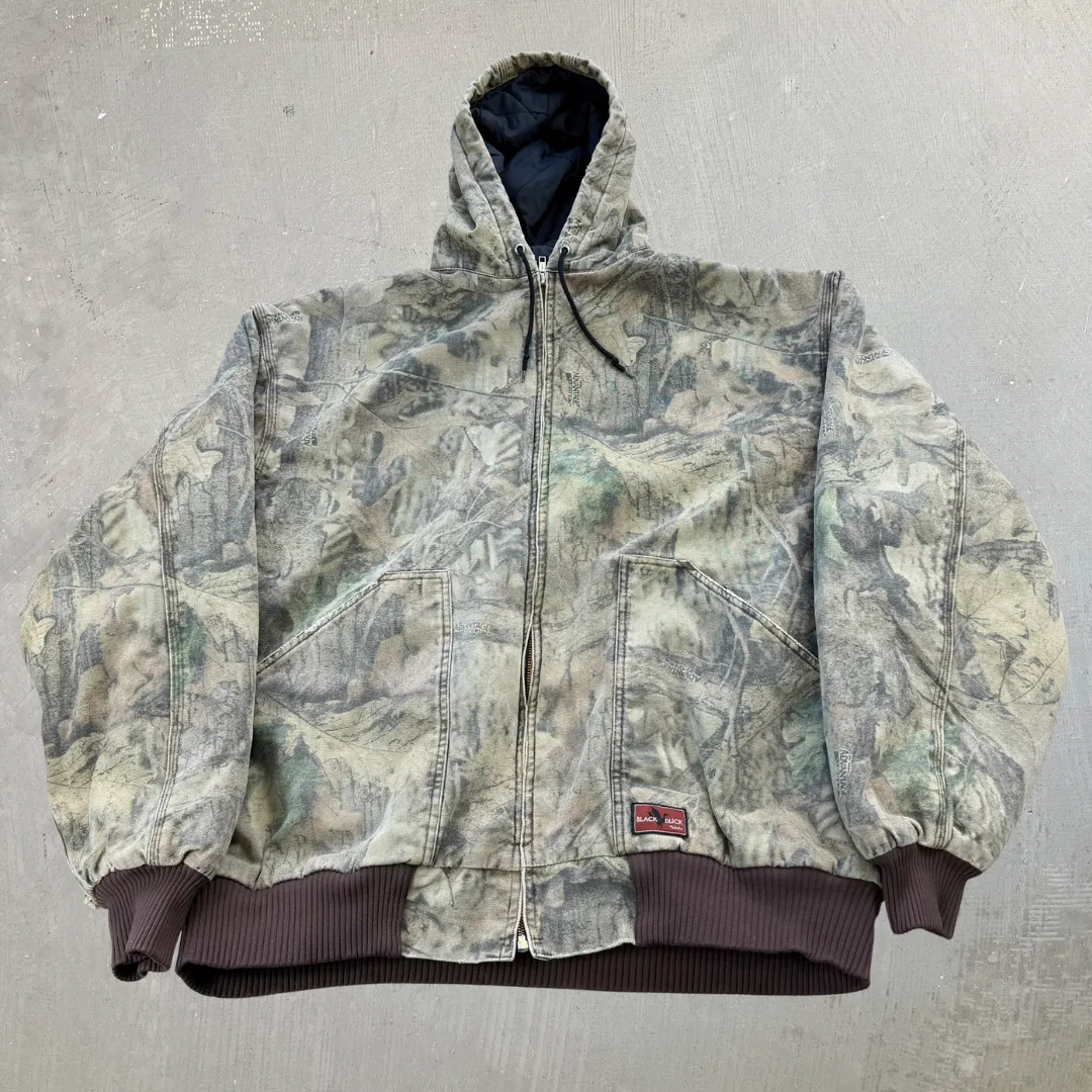 F- Vintage Black Duck Real Tree Camo Quilt Lined Hooded Jacket - 2XL T sold by HG Vintage