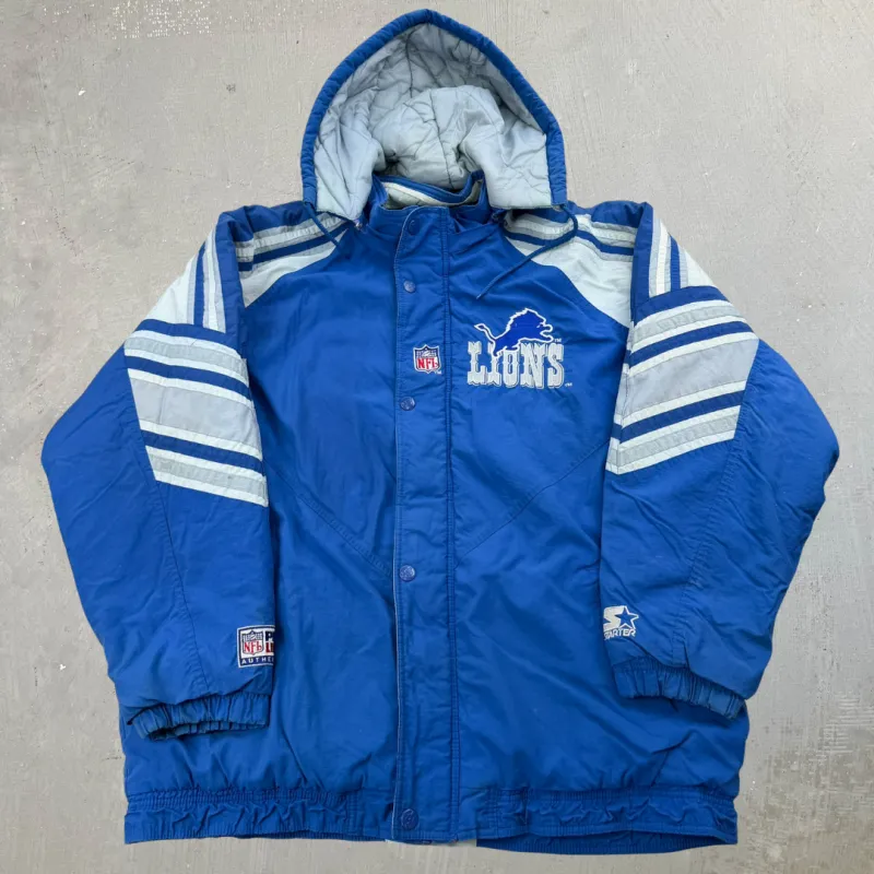 F- Vintage Detroit Lions NFL Starter Zip Up Winter Jacket - XL made by HG Vintage
