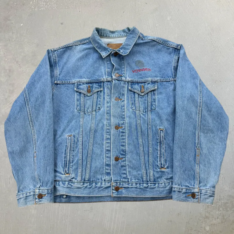F- Vintage 90s Star Trek Voyager Cast & Crew Three Rivers Tag Denim Jacket - 2XL sold by HG Vintage
