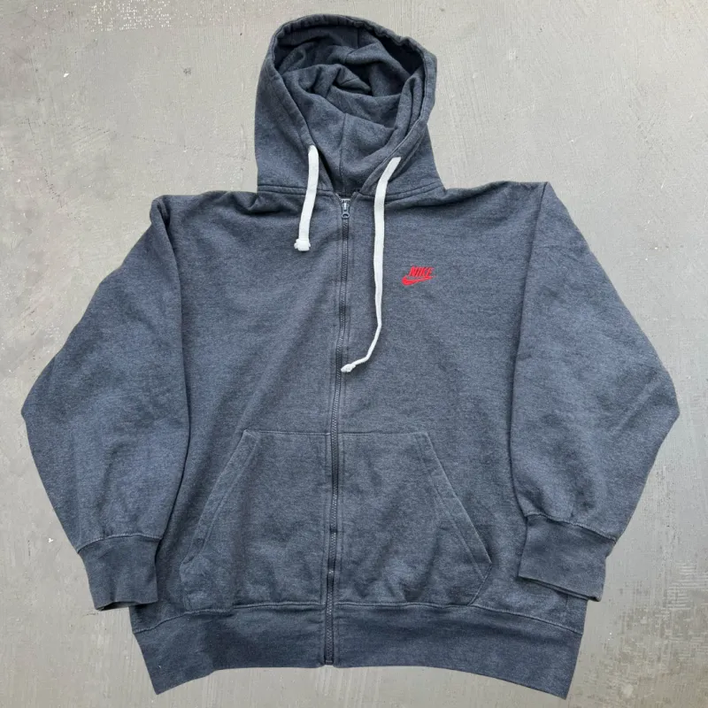 F- Vintage 90s Nike Text & Swoosh Zip Up Hoodie - XL made by HG Vintage