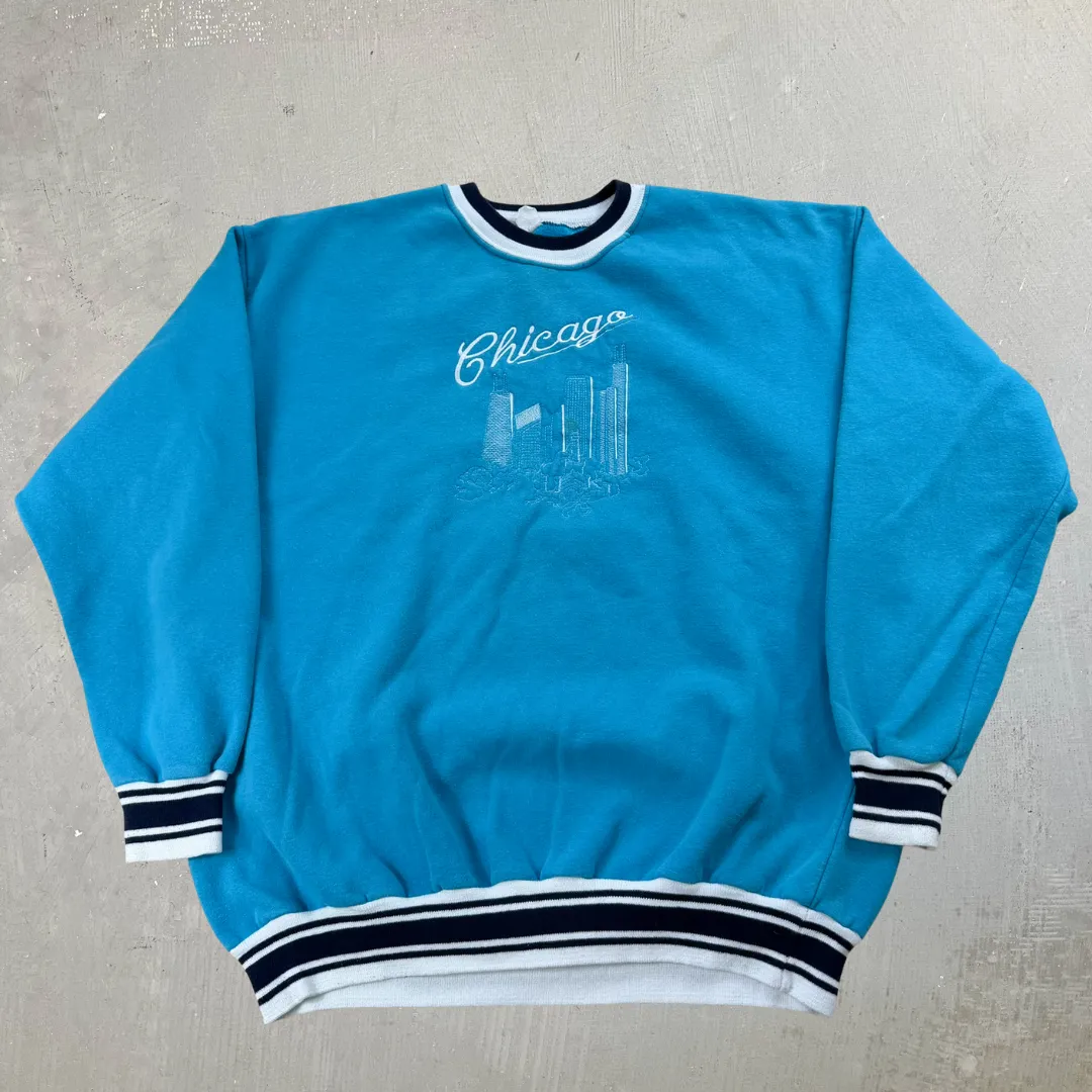 J- Vintage Chicago Skyline Embroidered Crewneck - XL sold by HG Vintage