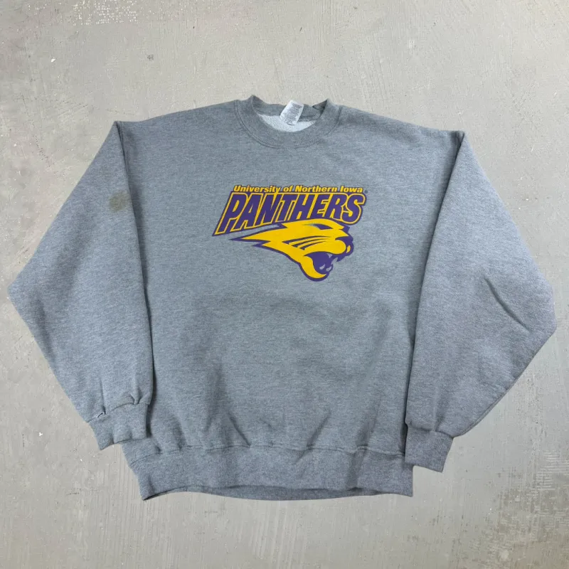 J- University Of Northern Iowa Panthers Logo & Text Crewneck - L made by HG Vintage
