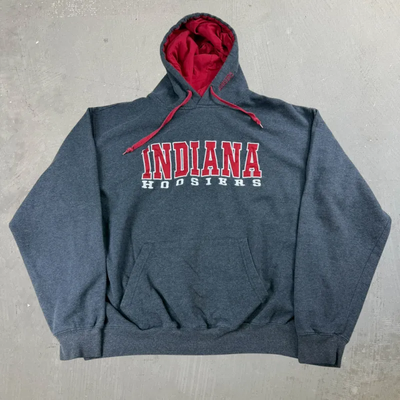 J- Indiana University Hosiers Embroidered Text Hoodie - 2XL made by HG Vintage