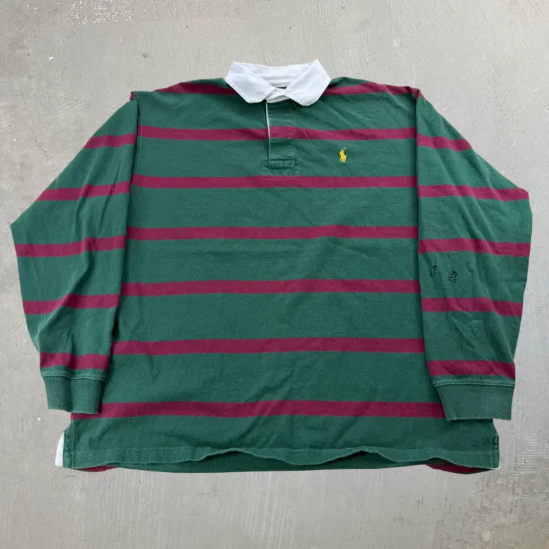 J- Vintage Polo Ralph Lauren Embroidered Green Rugby Shirt - L sold by HG Vintage