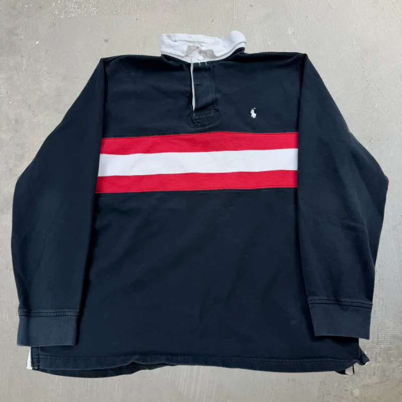 J- Vintage Polo Ralph Lauren Embroidered Black Rugby Shirt - XL sold by HG Vintage