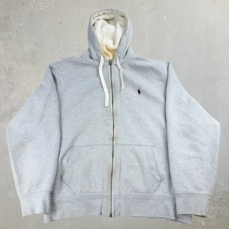 J- Vintage 90s Polo Ralph Lauren Grey Zip Up Hoodie - 2XL sold by HG Vintage