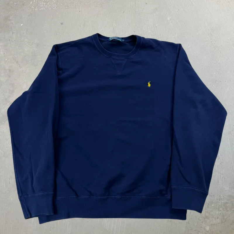 J- Vintage Polo Ralph Lauren Embroidered Navy Crewneck - L sold by HG Vintage