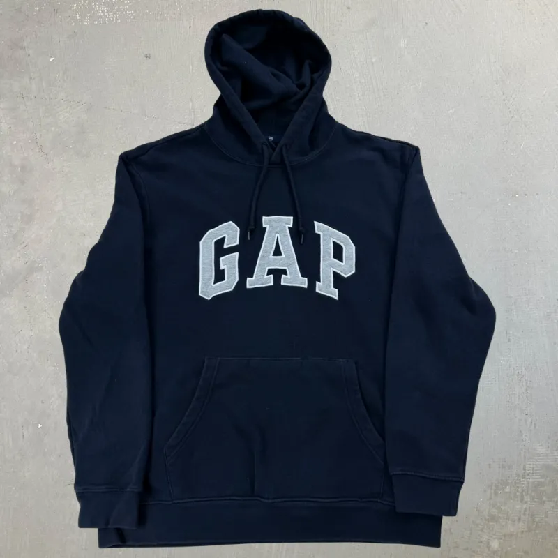J- GAP Embroidered Text Black Hoodie - L made by HG Vintage