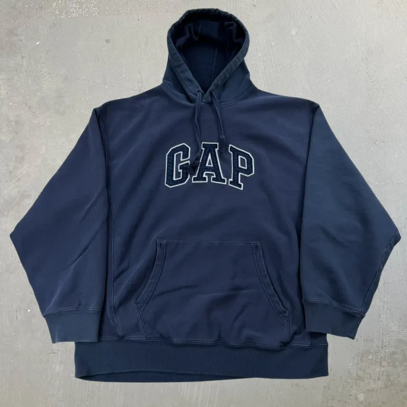 J- GAP Embroidered Text Navy Hoodie - M made by HG Vintage