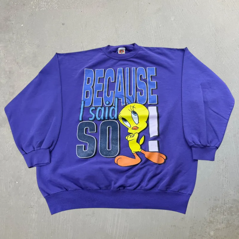 J- Vintage '97 Looney Tunes Tweedy Bird Because I Said So Made In USA Crewneck - L sold by HG Vintage