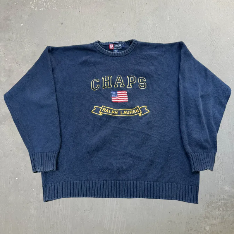 J- Vintage 90s Chaps Ralph Lauren American Flag Knit Sweater - XL made by HG Vintage