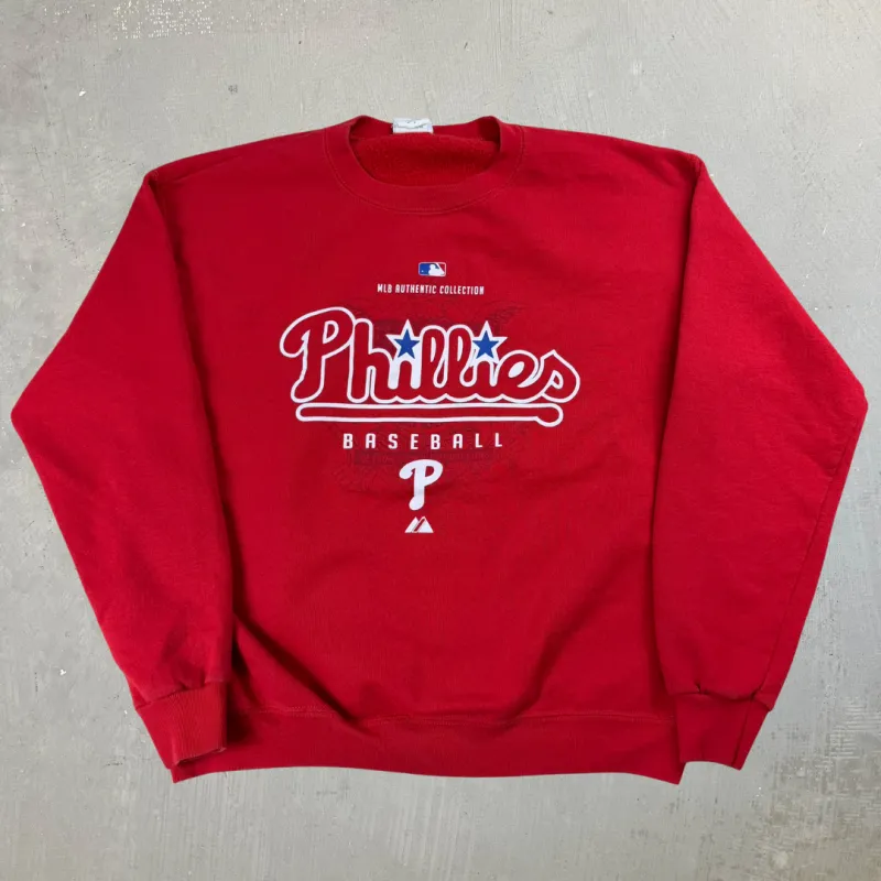 F- Vintage Philadelphia Phillies MLB Majestic Text Crewneck - M sold by HG Vintage