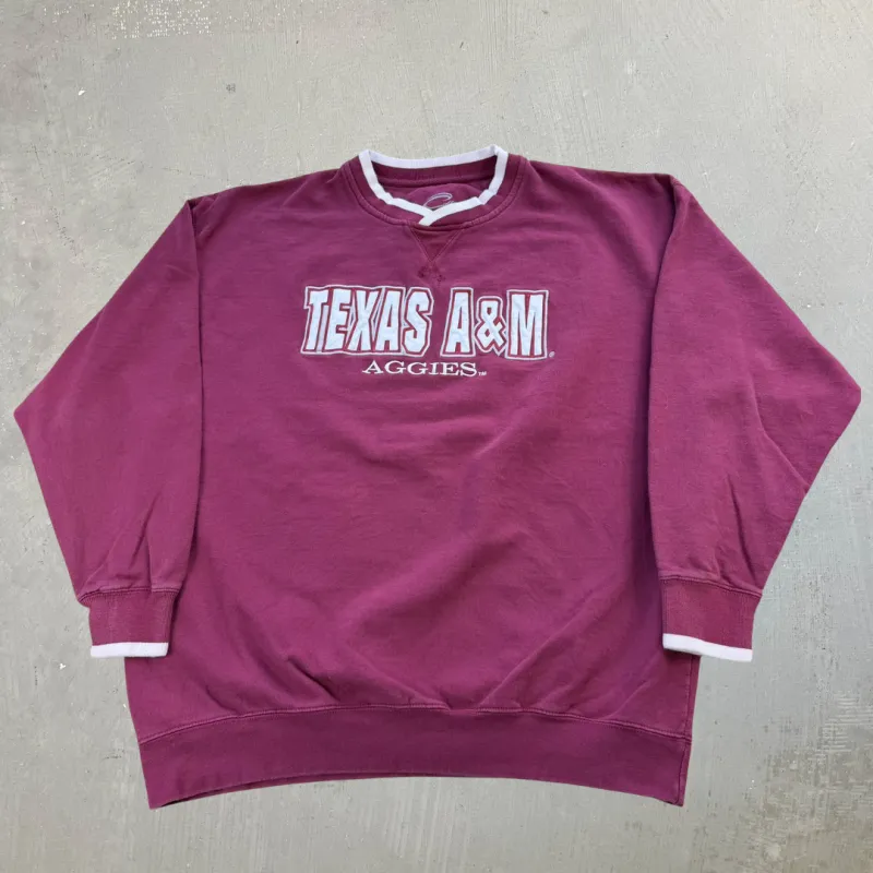 F- Texas A&M Aggies Embroidered Text Crewneck - 2XL made by HG Vintage