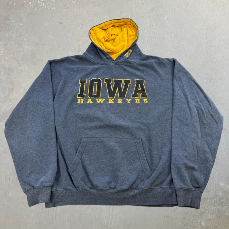 F- Iowa Hawkeyes Embroidered Text Hoodie - 2XL made by HG Vintage