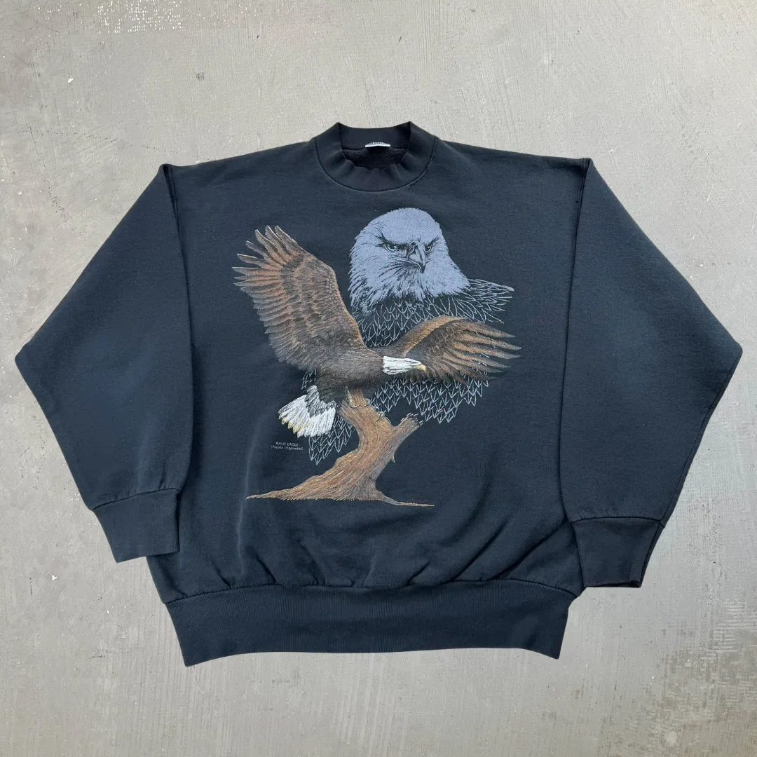 J- Vintage Bald Eagle Text & Animal Print Crewneck - XL sold by HG Vintage