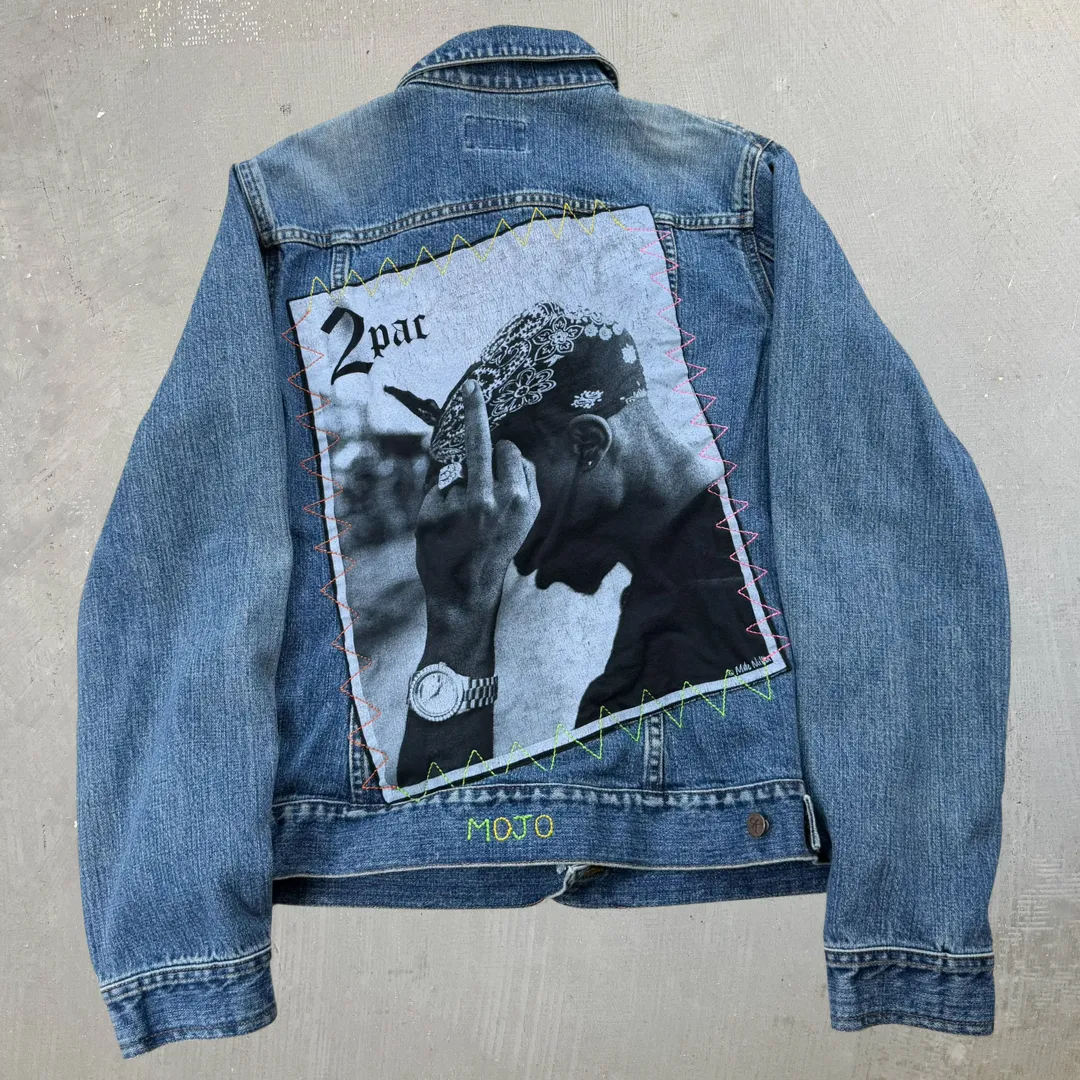 J- HOM Tupac Middle Finger Calvin Klein Reworked Denim Jacket - L sold by HG Vintage product image thumbnail 3