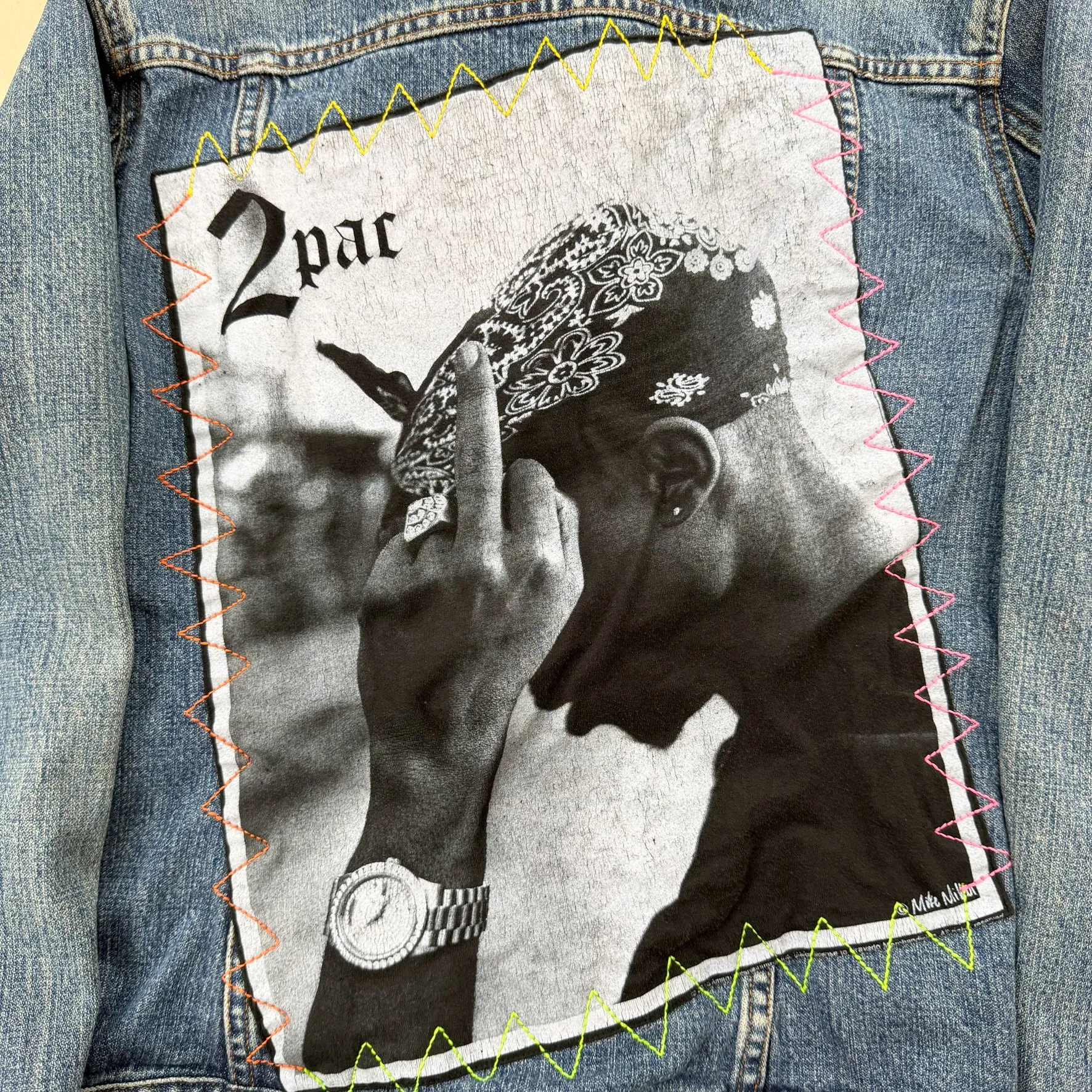 J- HOM Tupac Middle Finger Calvin Klein Reworked Denim Jacket - L sold by HG Vintage product image thumbnail 4