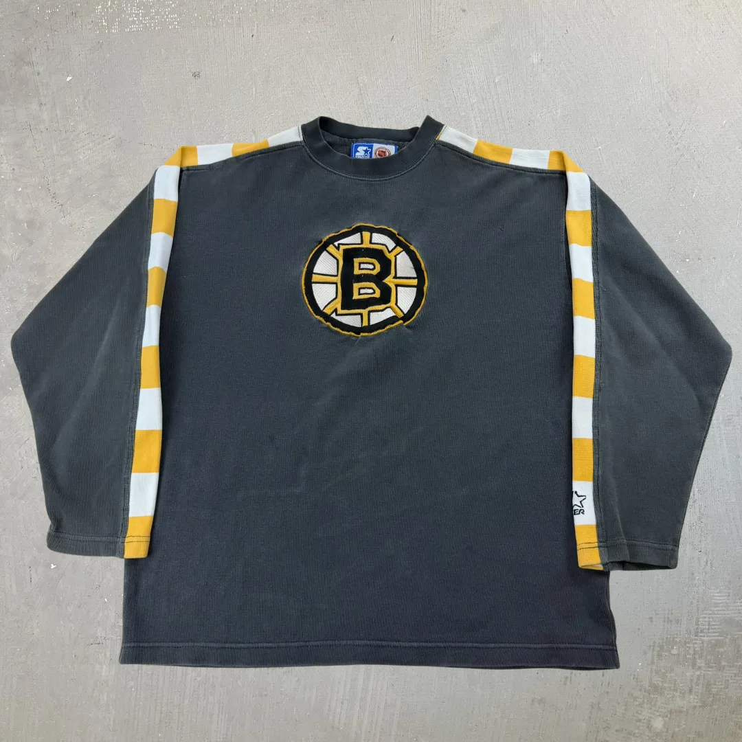 J- Vintage Boston Bruins NHL Starter Embroidered Logo Long Sleeve Tee - XL sold by HG Vintage