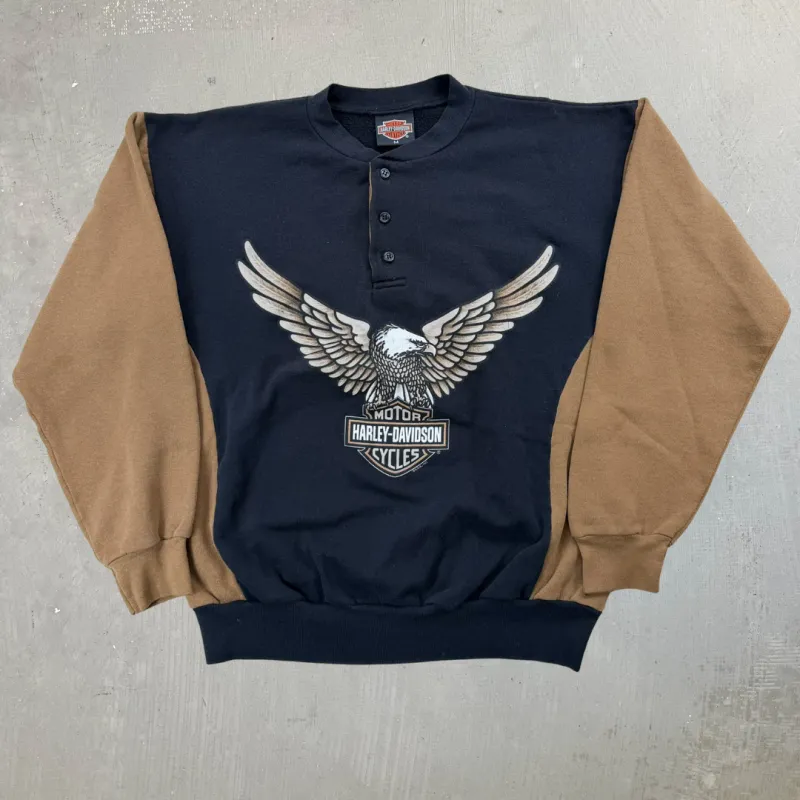 J- Vintage Harley Davidson Las Vegas Made In USA Henley Crewneck - M sold by HG Vintage