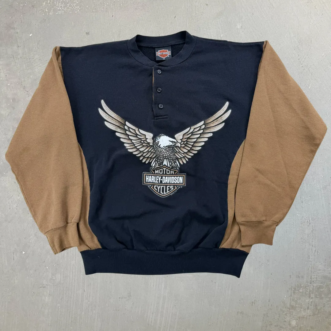 J- Vintage Harley Davidson Las Vegas Made In USA Henley Crewneck - M sold by HG Vintage