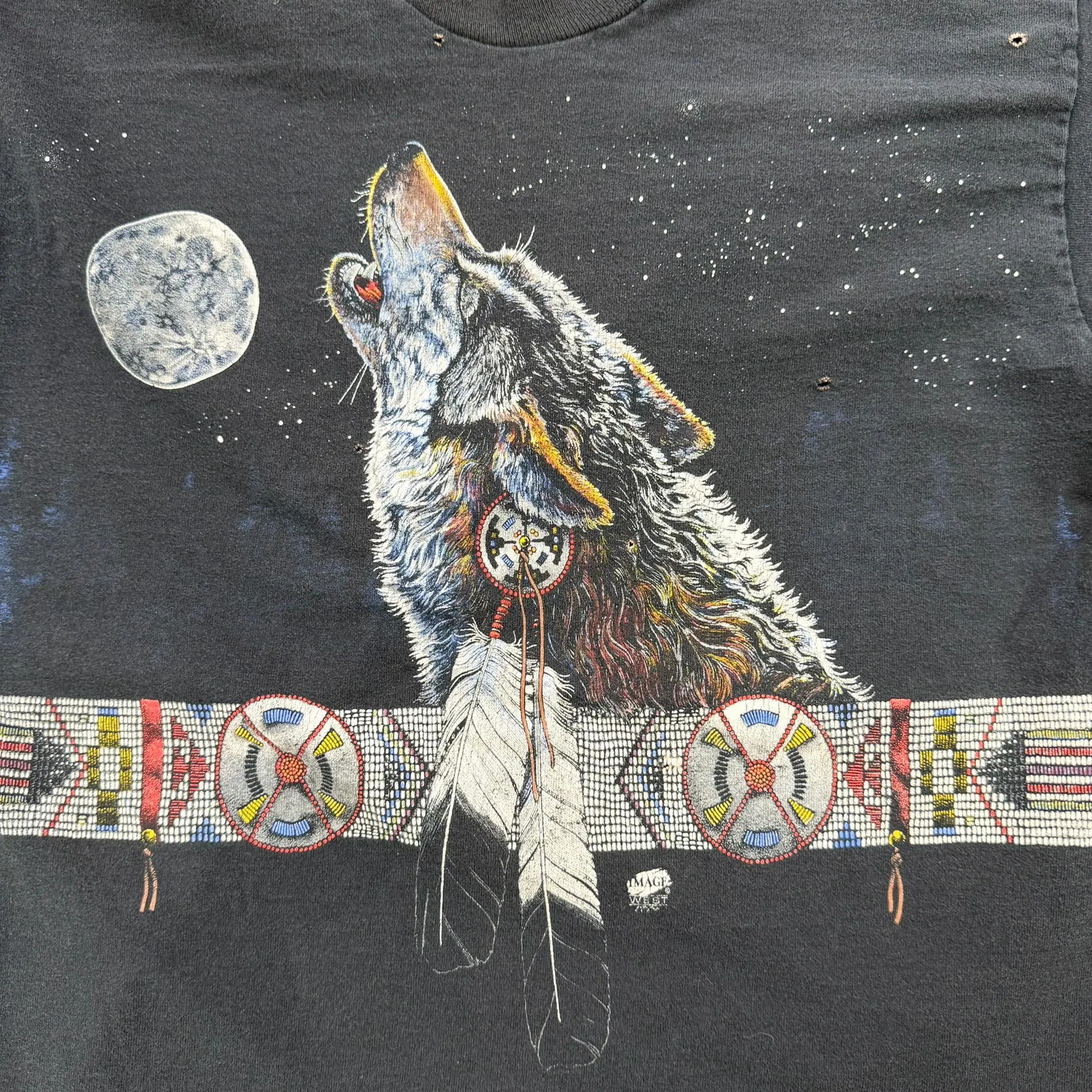 J- Vintage '99 Wolf Howling At Moon Made In USA Single Stitch Tee- L sold by HG Vintage product image thumbnail 2