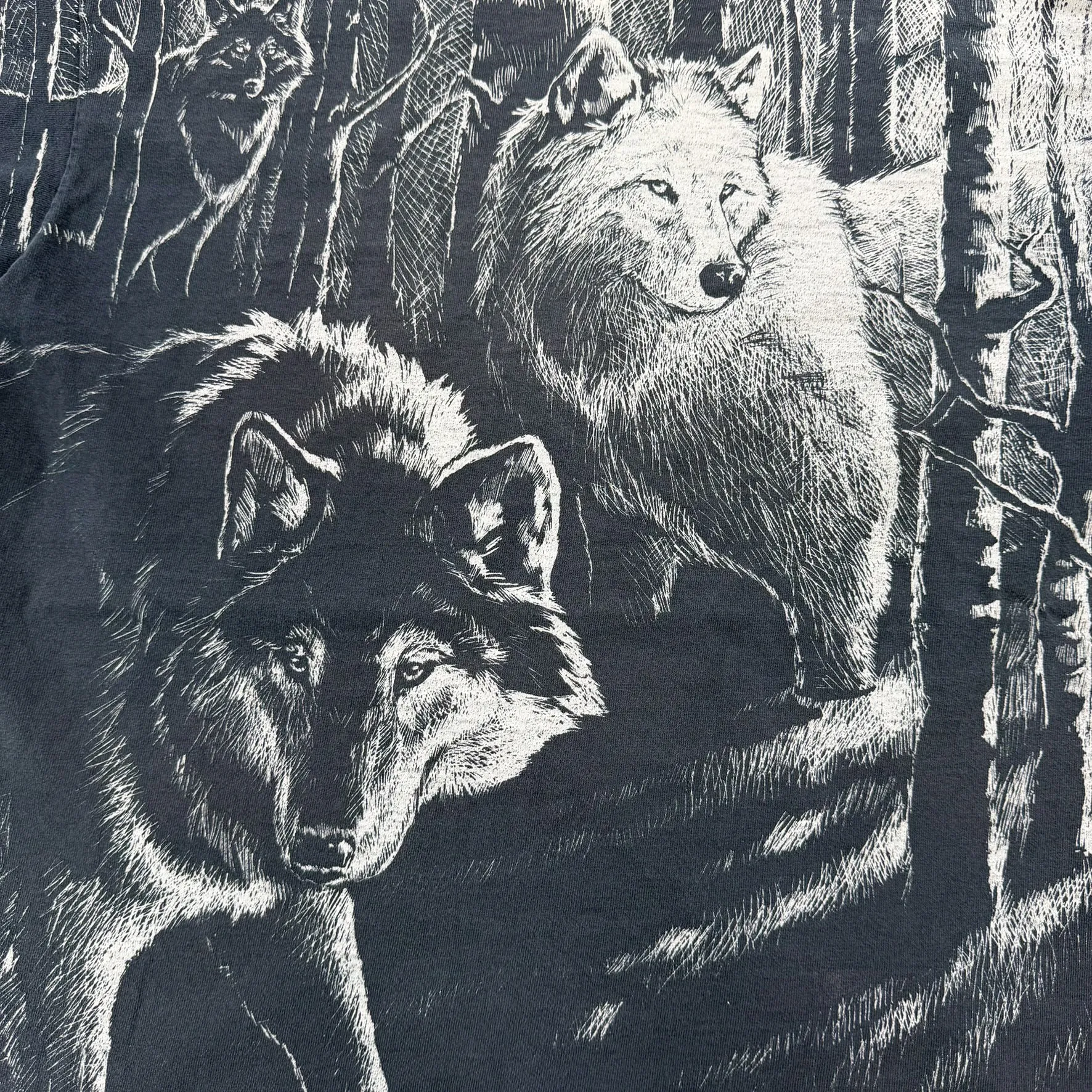 J- Vintage '92 Wolves In Forest All Over Print Made In USA Single Stitch Tee- L sold by HG Vintage product image thumbnail 2