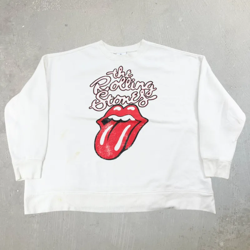 J-  Rolling Stones Text & Logo White Reprint Graphic Crewneck - XL sold by HG Vintage