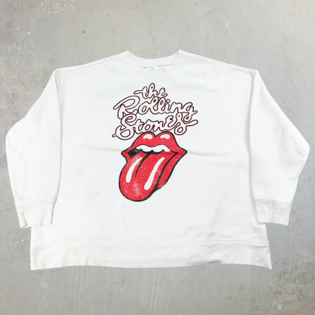 J- Rolling Stones Text & Logo White Reprint Graphic Crewneck - XL sold by HG Vintage