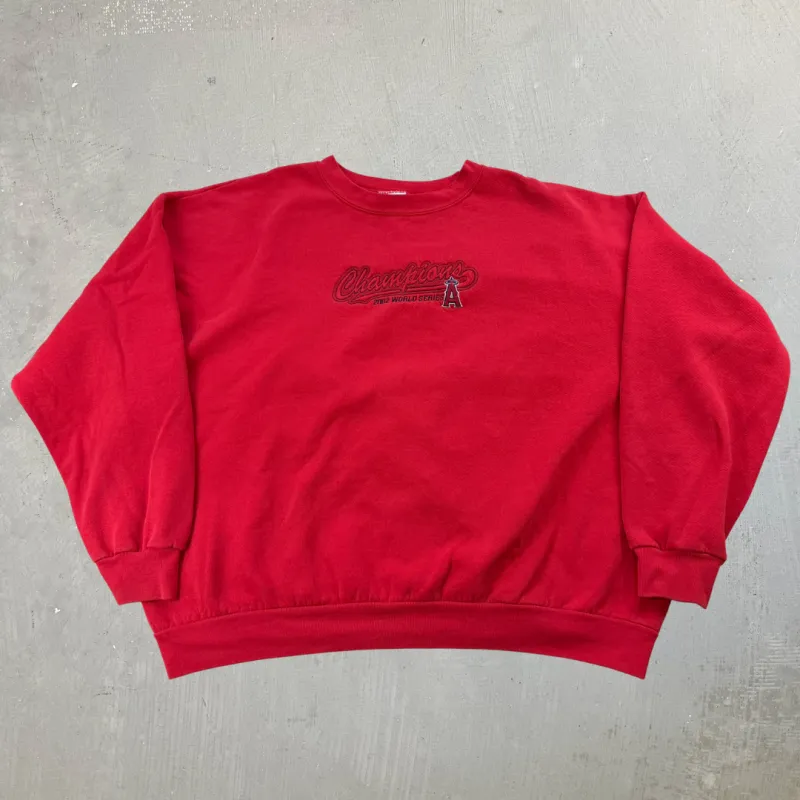J- Vintage '02 Los Angeles Angels World Series Champions MLB Embroidered Logo Crewneck - 2XL made by HG Vintage