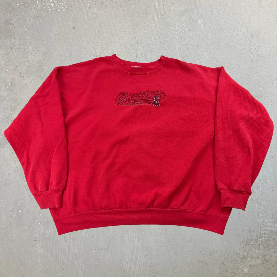 J- Vintage '02 Los Angeles Angels World Series Champions MLB Embroidered Logo Crewneck - 2XL sold by HG Vintage