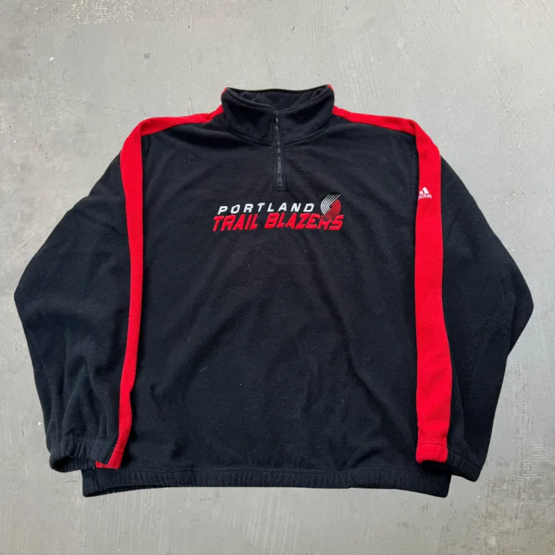J- Portland Trailblazers NBA Adidas Embroidered Text Logo Quarter Zip Polar Fleece- XL sold by HG Vintage