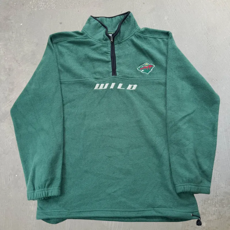J- Minnesota Wild NHL Embroidered Text Logo Quarter Zip Polar Fleece- M sold by HG Vintage