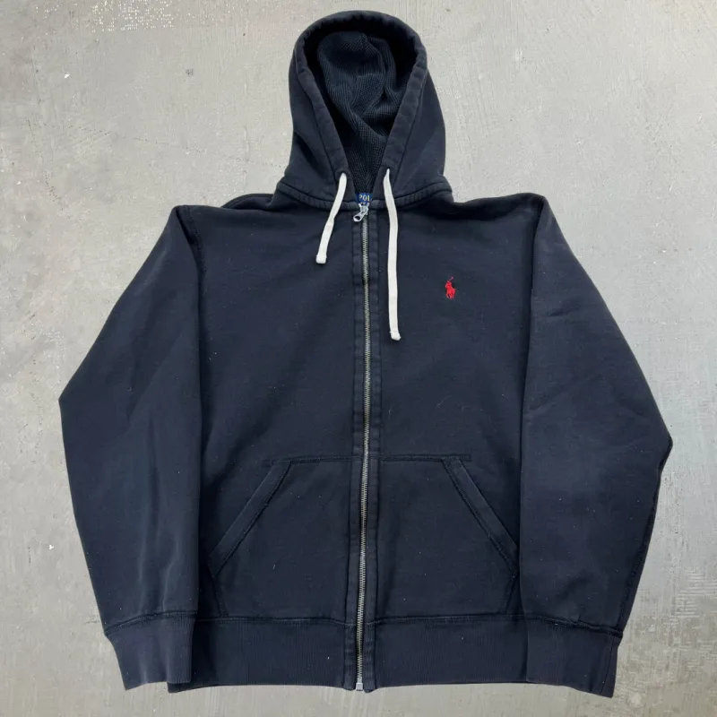 J- Vintage Polo Ralph Lauren Black Embroidered Zip Up Hoodie - L sold by HG Vintage