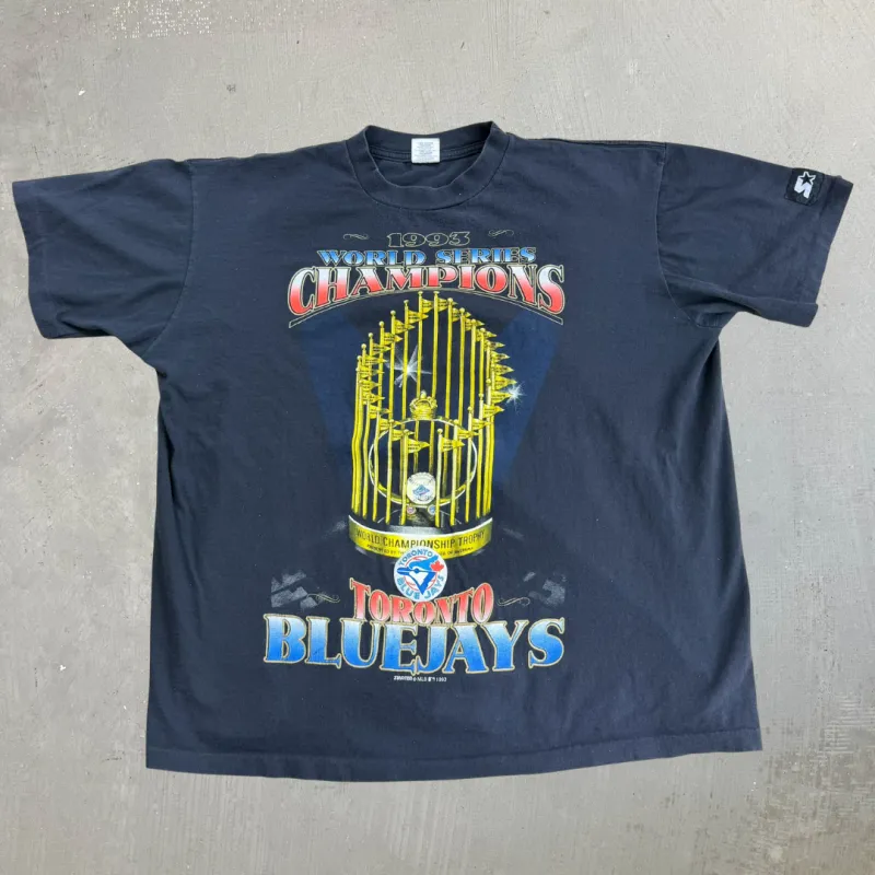 J- Vintage '93 Toronto Blue Jays MLB Starter World Series Champs Graphic Single Stitch Tee - XL made by HG Vintage
