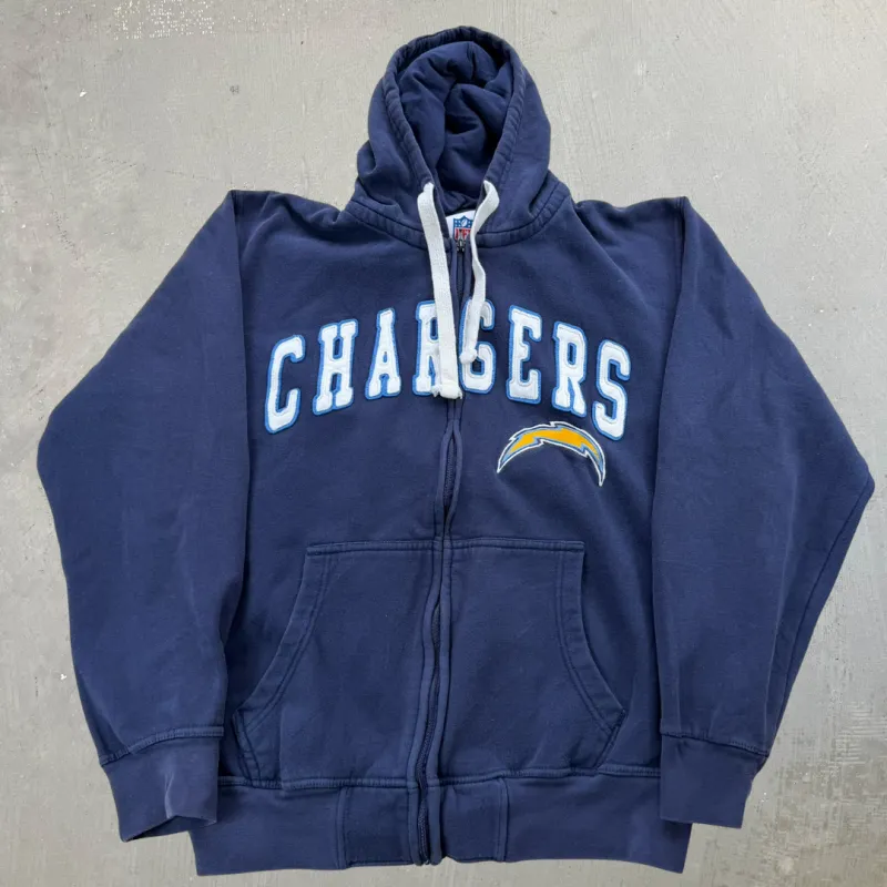 J- Vintage San Diego Chargers NFL Embroidered Text Zip Up Hoodie - L sold by HG Vintage