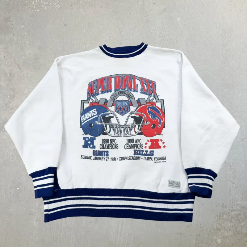 J- Vintage '90 Giants Vs Bills Super Bowl 25 NFL Logo 7 Graphic Crewneck - XL made by HG Vintage