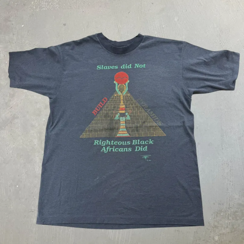 J- Vintage '90 Slaves Did Not Build The Pyramids Graphic Single Stitch Made in USA Tee - XL sold by HG Vintage