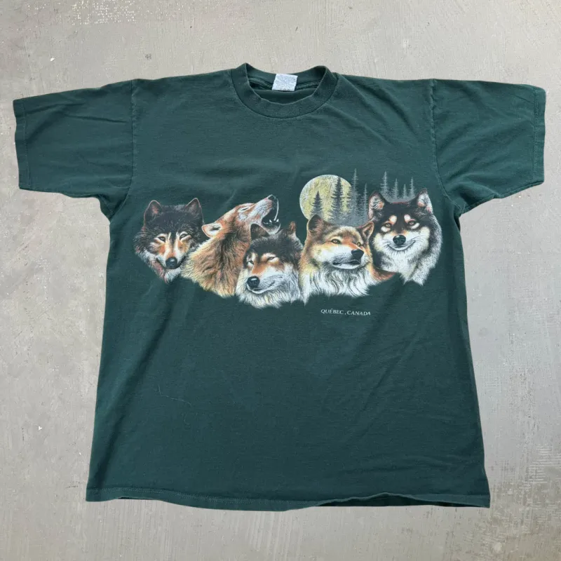 J- Vintage Quebec Canada Wolf In Forest Animal Print Tee - XL sold by HG Vintage