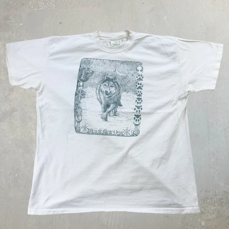 J- Vintage Survival Line Wolf Animal Print Made In USA Tee - XL sold by HG Vintage