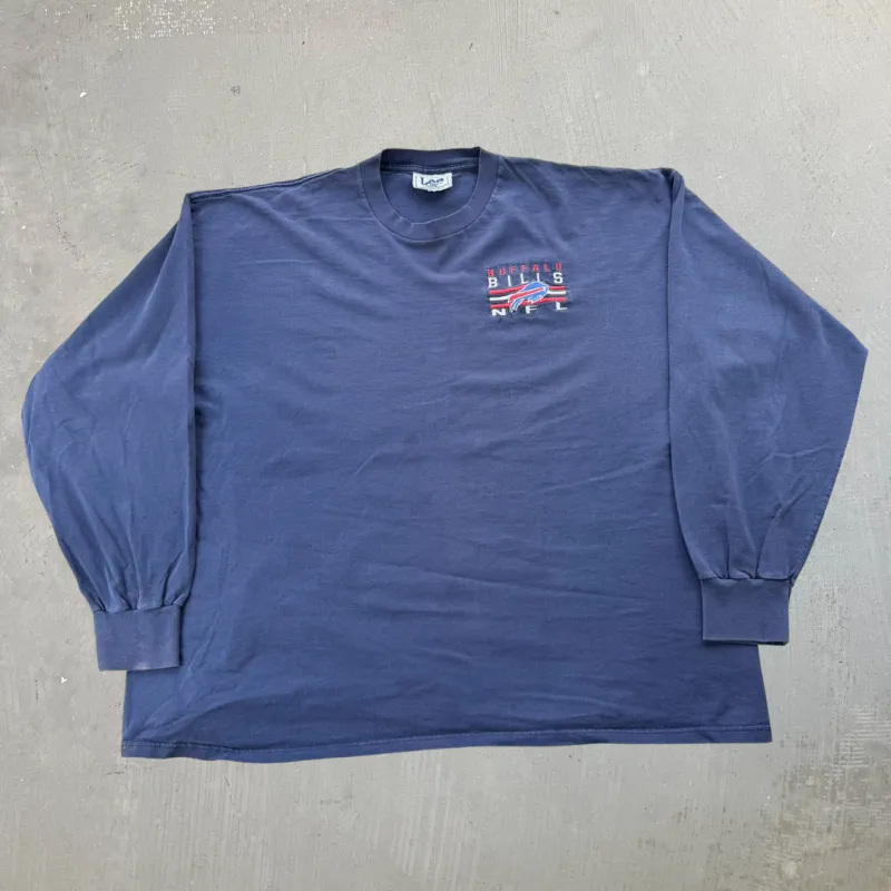 J- Vintage Buffalo Bills NFL Lee Embroidered Text Long Sleeve Tee - 2XL made by HG Vintage