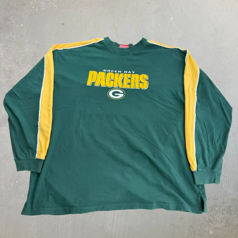 J- Vintage Green Bay Packers NFL Text Long Sleeve Tee - XL made by HG Vintage