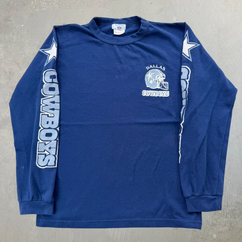 J- Vintage Dallas Cowboys NFL Logo & Text Long Sleeve Tee - M sold by HG Vintage