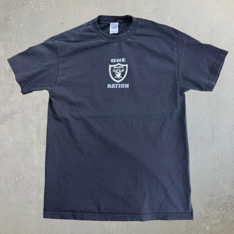 J- Vintage Oakland Raiders Nation NFL Logo & Text Tee - XL sold by HG Vintage