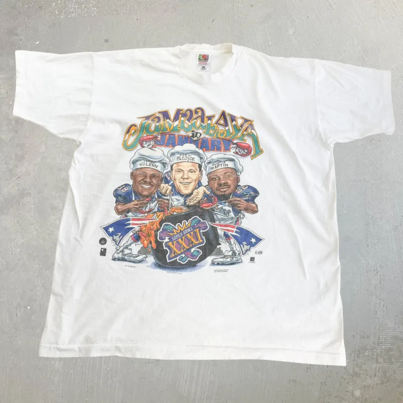 J- Vintage '96 New England Patriots NFL Jambalaya In January Made In USA Single Stitch Tee - 2XL made by HG Vintage