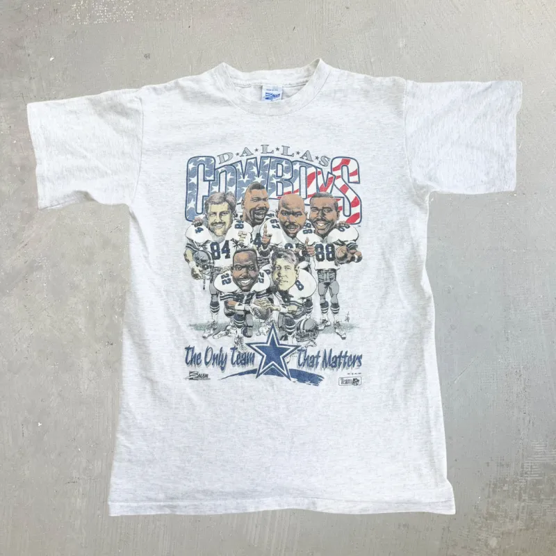 J- Vintage '92 Dallas Cowboys NFL Caricature Graphic Made In USA Single Stitch Tee - M sold by HG Vintage