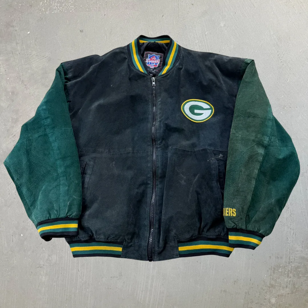 J- Vintage Green Bay Packers NFL Game Day Embroidered Logo Suede Jacket - XL sold by HG Vintage