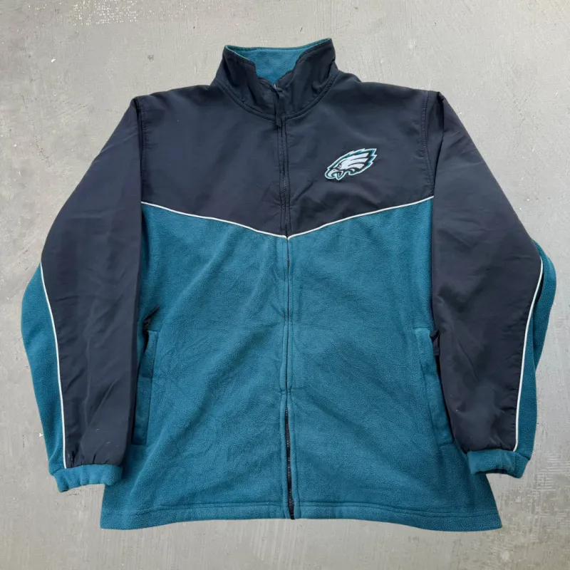 J- Vintage Philadelphia Eagles NFL Embroidered Logo Zip Up Polar Fleece Jacket - L made by HG Vintage